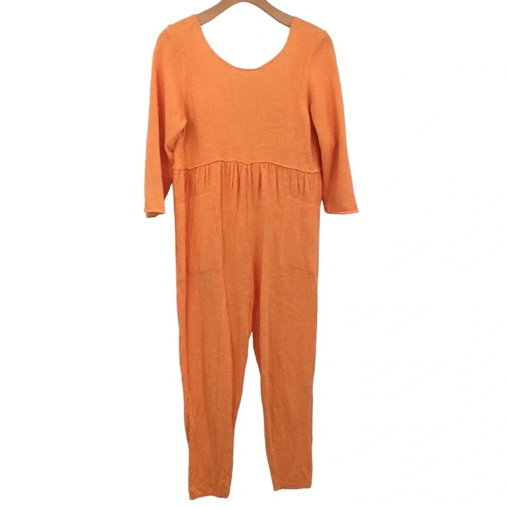 Free People Orange Knit Breaking Free Jumpsuit Womens Small 3/4 Sleeve